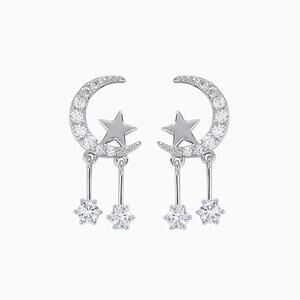 Aibhne Moon Star Silver Crystal Dainty Gold Earrings